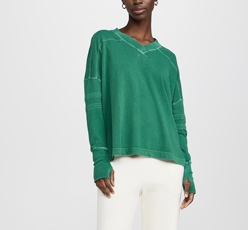 FP Movement Free People All Star Layer Top Blue Green Oversized V Neck Cotton XS